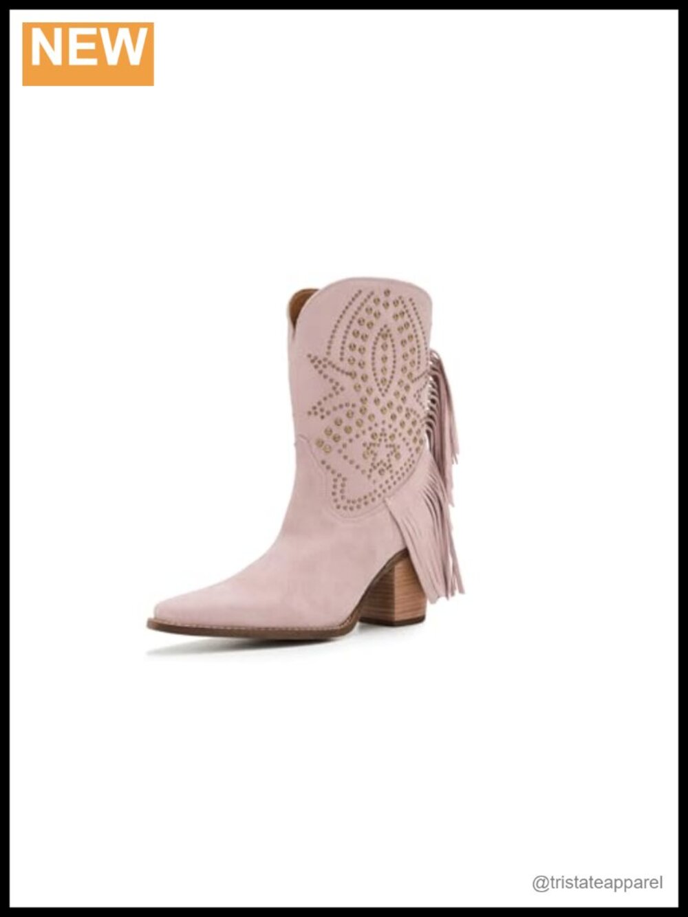 Suede Western Boots Mid Calf Snip Toe Block Heel Pull-On
